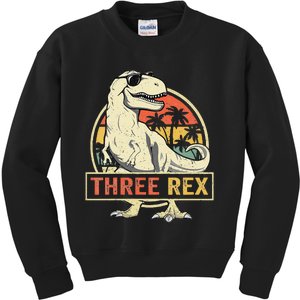 Kids Three Rex 3rd Birthday Third Dinosaur 3 Year Old Kids Sweatshirt