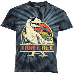 Kids Three Rex 3rd Birthday Third Dinosaur 3 Year Old Kids Tie-Dye T-Shirt