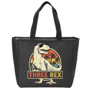 Kids Three Rex 3rd Birthday Third Dinosaur 3 Year Old Zip Tote Bag