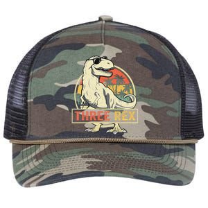 Kids Three Rex 3rd Birthday Third Dinosaur 3 Year Old Retro Rope Trucker Hat Cap