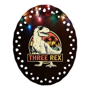 Kids Three Rex 3rd Birthday Third Dinosaur 3 Year Old Ceramic Oval Ornament