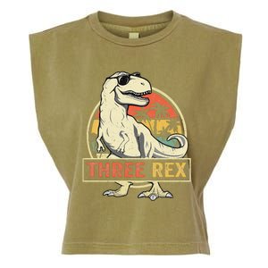 Kids Three Rex 3rd Birthday Third Dinosaur 3 Year Old Garment-Dyed Women's Muscle Tee