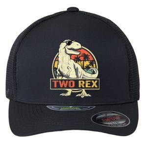 Kids Two Rex 2nd Birthday Gift Second Dinosaur 2 Year Old Flexfit Unipanel Trucker Cap