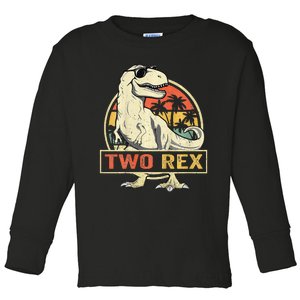 Kids Two Rex 2nd Birthday Gift Second Dinosaur 2 Year Old Toddler Long Sleeve Shirt