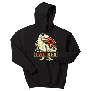 Kids Two Rex 2nd Birthday Gift Second Dinosaur 2 Year Old Kids Hoodie