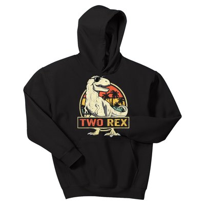 Kids Two Rex 2nd Birthday Gift Second Dinosaur 2 Year Old Kids Hoodie