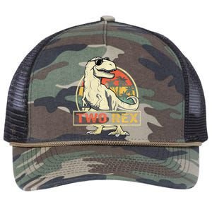 Kids Two Rex 2nd Birthday Gift Second Dinosaur 2 Year Old Retro Rope Trucker Hat Cap