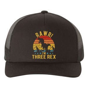 Kids Three Rex 3rd Birthday Dinosaur 3 Year Old Rawr Boy Girl Yupoong Adult 5-Panel Trucker Hat