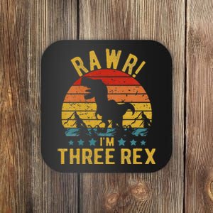 Kids Three Rex 3rd Birthday Dinosaur 3 Year Old Rawr Boy Girl Coaster