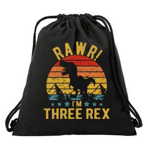 Kids Three Rex 3rd Birthday Dinosaur 3 Year Old Rawr Boy Girl Drawstring Bag