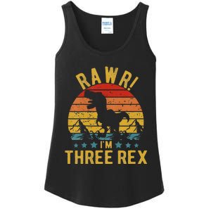 Kids Three Rex 3rd Birthday Dinosaur 3 Year Old Rawr Boy Girl Ladies Essential Tank