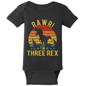 Kids Three Rex 3rd Birthday Dinosaur 3 Year Old Rawr Boy Girl Baby Bodysuit