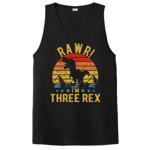 Kids Three Rex 3rd Birthday Dinosaur 3 Year Old Rawr Boy Girl PosiCharge Competitor Tank