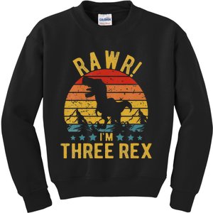 Kids Three Rex 3rd Birthday Dinosaur 3 Year Old Rawr Boy Girl Kids Sweatshirt