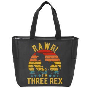 Kids Three Rex 3rd Birthday Dinosaur 3 Year Old Rawr Boy Girl Zip Tote Bag