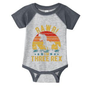 Kids Three Rex 3rd Birthday Dinosaur 3 Year Old Rawr Boy Girl Infant Baby Jersey Bodysuit