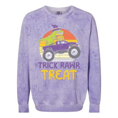 Kids Trick Rawr Treat Dinosaur Monster Truck Halloween Boy Kids Colorblast Crewneck Sweatshirt