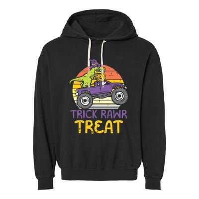 Kids Trick Rawr Treat Dinosaur Monster Truck Halloween Boy Kids Garment-Dyed Fleece Hoodie