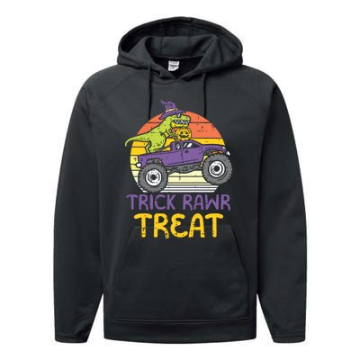 Kids Trick Rawr Treat Dinosaur Monster Truck Halloween Boy Kids Performance Fleece Hoodie