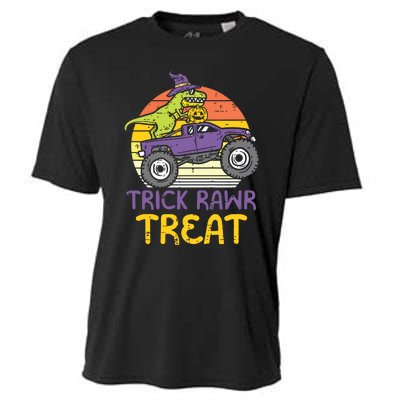 Kids Trick Rawr Treat Dinosaur Monster Truck Halloween Boy Kids Cooling Performance Crew T-Shirt