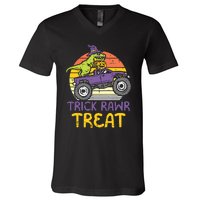 Kids Trick Rawr Treat Dinosaur Monster Truck Halloween Boy Kids V-Neck T-Shirt