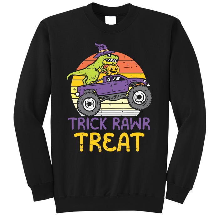 Kids Trick Rawr Treat Dinosaur Monster Truck Halloween Boy Kids Tall Sweatshirt