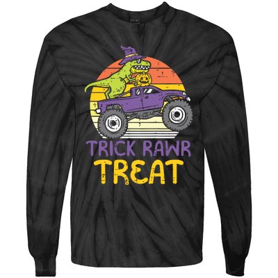 Kids Trick Rawr Treat Dinosaur Monster Truck Halloween Boy Kids Tie-Dye Long Sleeve Shirt