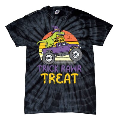 Kids Trick Rawr Treat Dinosaur Monster Truck Halloween Boy Kids Tie-Dye T-Shirt