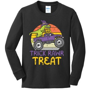 Kids Trick Rawr Treat Dinosaur Monster Truck Halloween Boy Kids Kids Long Sleeve Shirt