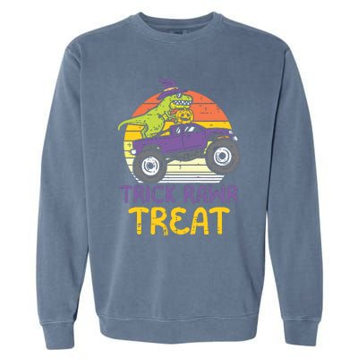 Kids Trick Rawr Treat Dinosaur Monster Truck Halloween Boy Kids Garment-Dyed Sweatshirt