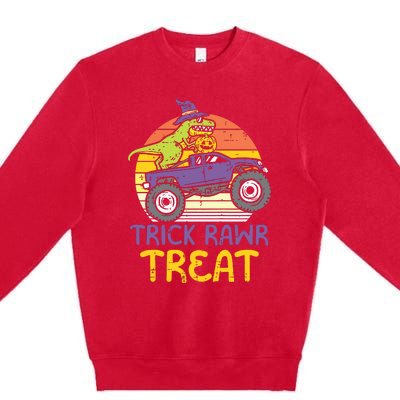 Kids Trick Rawr Treat Dinosaur Monster Truck Halloween Boy Kids Premium Crewneck Sweatshirt