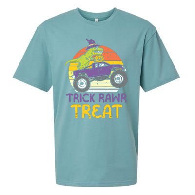 Kids Trick Rawr Treat Dinosaur Monster Truck Halloween Boy Kids Sueded Cloud Jersey T-Shirt