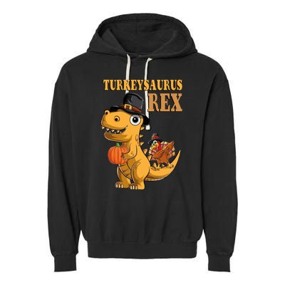 Kids Turkeysaurus Rex Turkey Dino Thanksgiving Garment-Dyed Fleece Hoodie