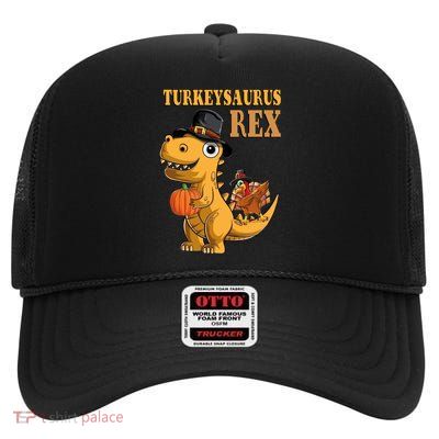 Kids Turkeysaurus Rex Turkey Dino Thanksgiving High Crown Mesh Back Trucker Hat
