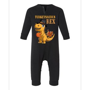 Kids Turkeysaurus Rex Turkey Dino Thanksgiving Infant Fleece One Piece