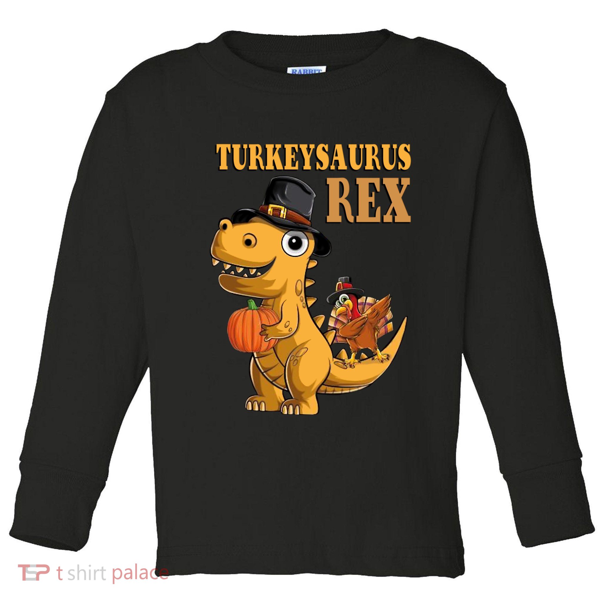 Kids Turkeysaurus Rex Turkey Dino Thanksgiving Toddler Long Sleeve Shirt