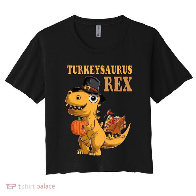 Kids Turkeysaurus Rex Turkey Dino Thanksgiving Crop Top