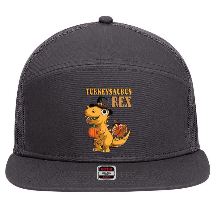 Kids Turkeysaurus Rex Turkey Dino Thanksgiving 7 Panel Mesh Trucker Snapback Hat