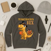 Kids Turkeysaurus Rex Turkey Dino Thanksgiving Hoodie