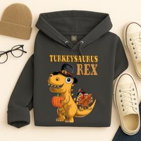 Kids Turkeysaurus Rex Turkey Dino Thanksgiving Hoodie