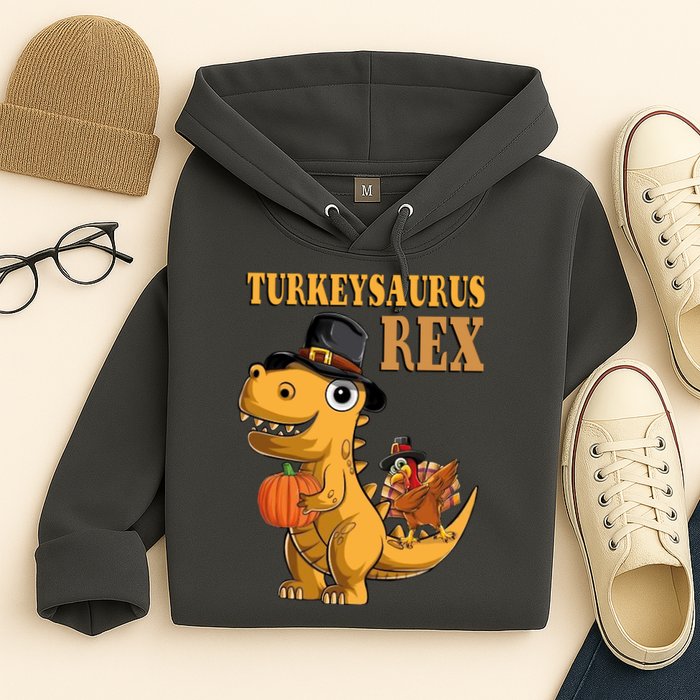 Kids Turkeysaurus Rex Turkey Dino Thanksgiving Hoodie
