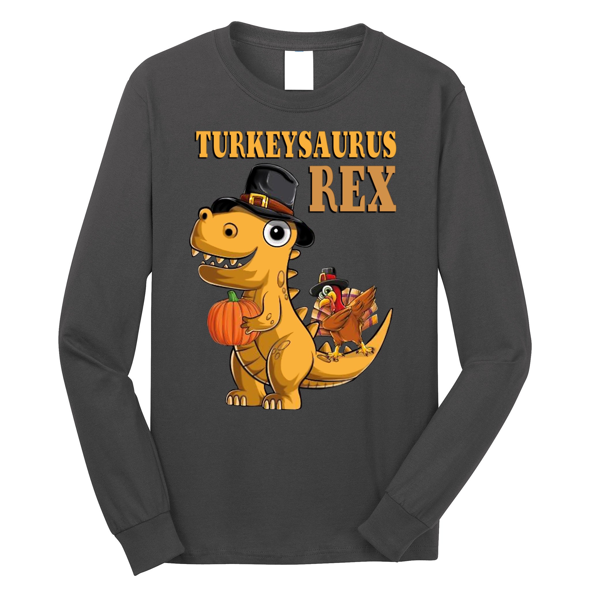 Kids Turkeysaurus Rex Turkey Dino Thanksgiving Long Sleeve Shirt
