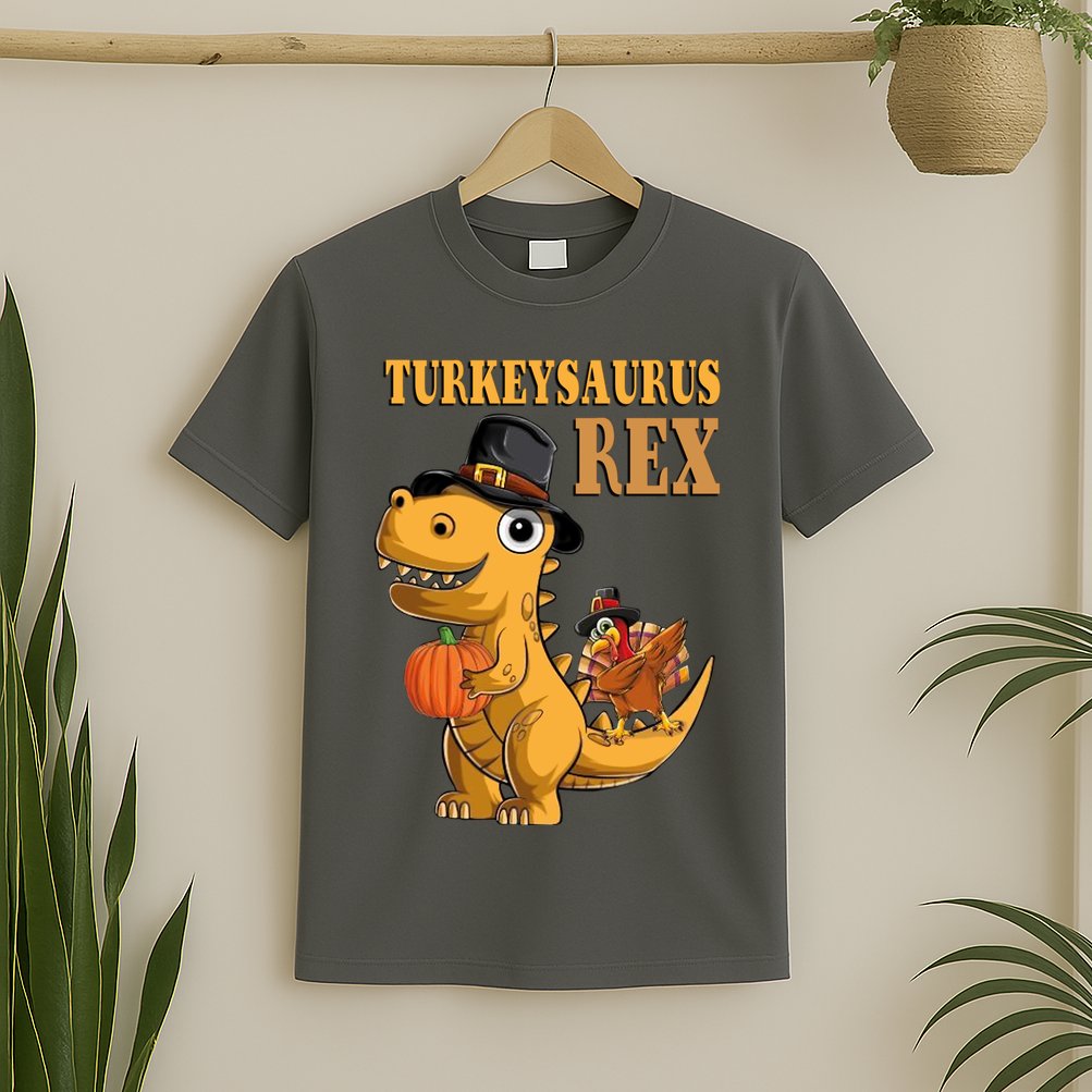 Kids Turkeysaurus Rex Turkey Dino Thanksgiving T-Shirt