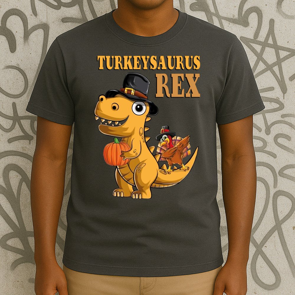 Kids Turkeysaurus Rex Turkey Dino Thanksgiving T-Shirt