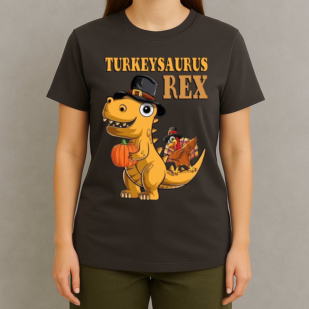 Kids Turkeysaurus Rex Turkey Dino Thanksgiving T-Shirt