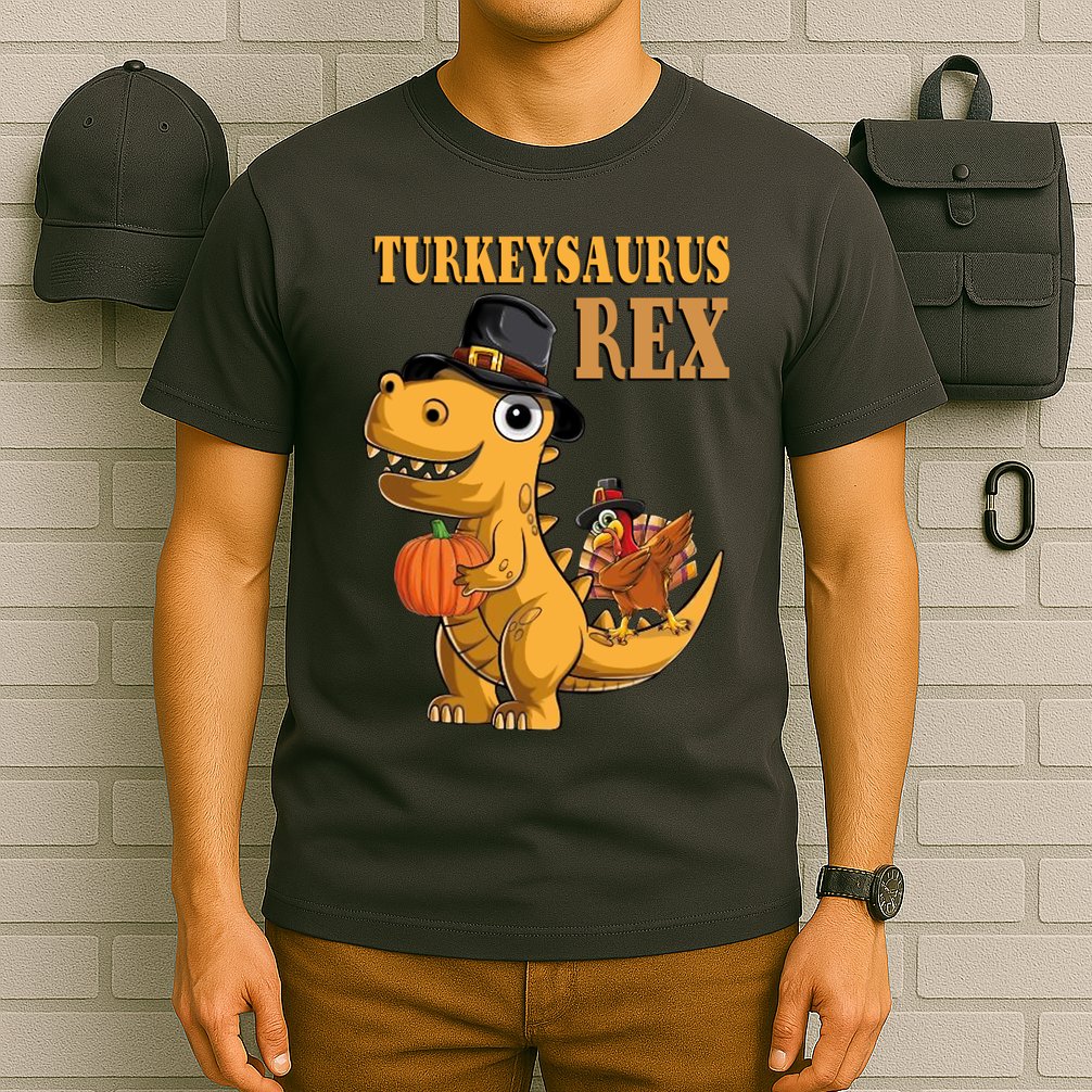 Kids Turkeysaurus Rex Turkey Dino Thanksgiving T-Shirt