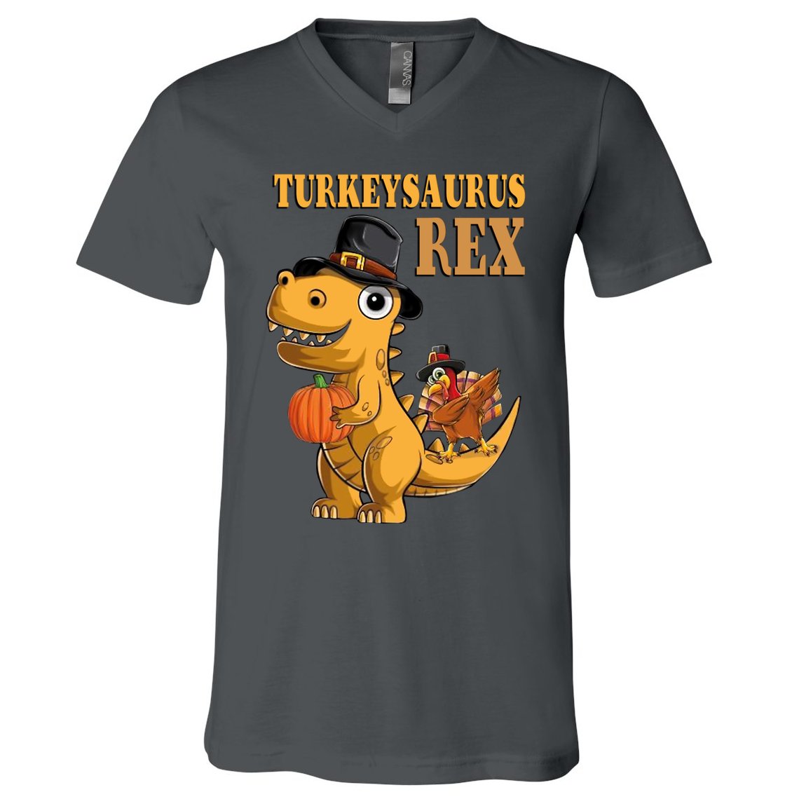 Kids Turkeysaurus Rex Turkey Dino Thanksgiving V-Neck T-Shirt