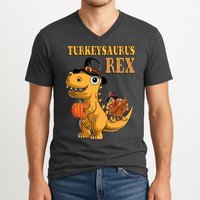 Kids Turkeysaurus Rex Turkey Dino Thanksgiving V-Neck T-Shirt