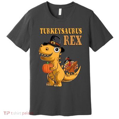 Kids Turkeysaurus Rex Turkey Dino Thanksgiving Premium T-Shirt