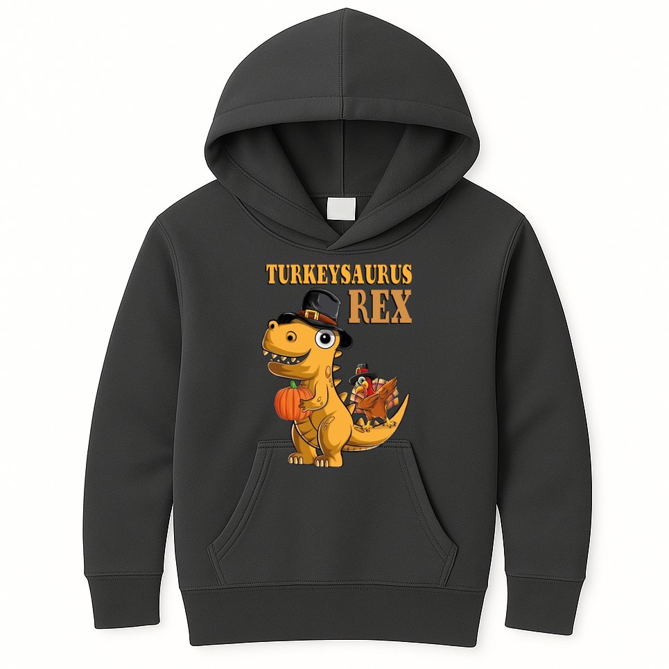 Kids Turkeysaurus Rex Turkey Dino Thanksgiving Kids Hoodie